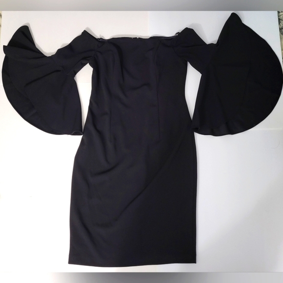 Calvin Klein Black Off the Shoulder 3/4 Bell Sleeve Whimsigoth Sheath Dress - Picture 3 of 15